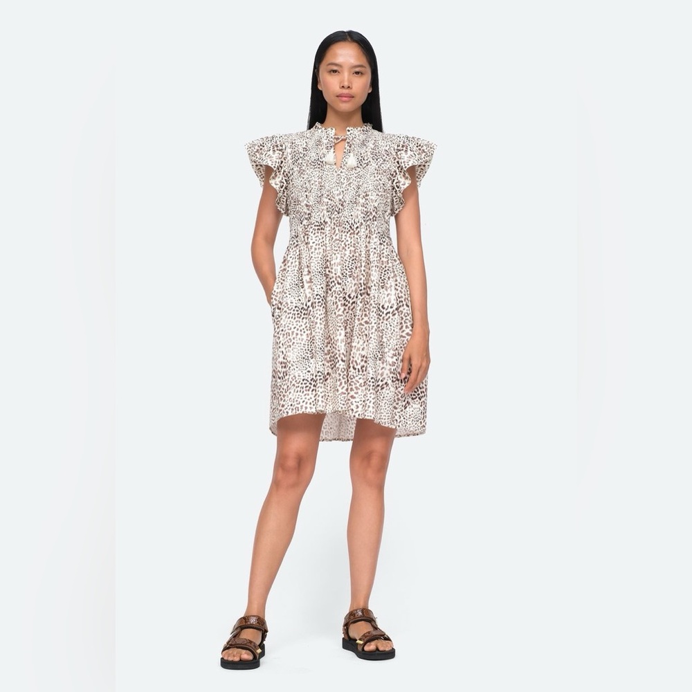 SEA New York Calla Cheetah-Print Smocked Dress